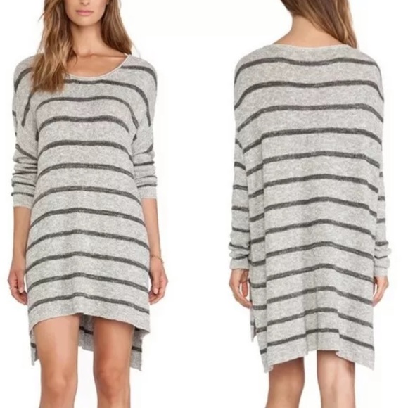 Free People Dresses & Skirts - Free People Grey Striped Knit Tunic Sweater Dress